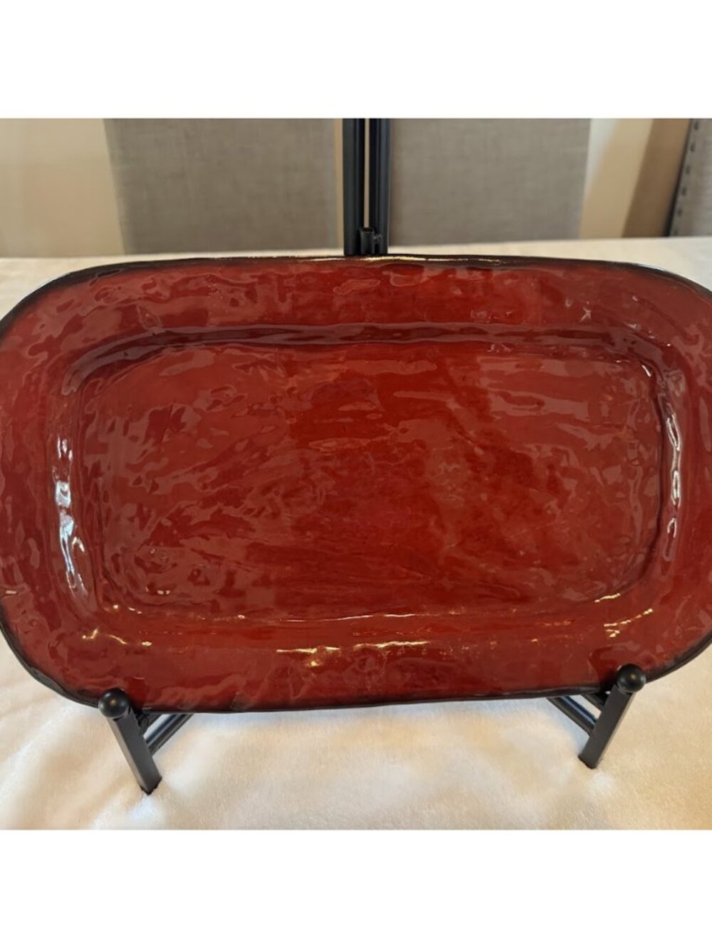 Red Reactive Glaze Rectangular Ceramic Serving Platter